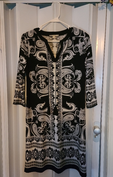 Haani Womens Petite Med. 3/4 sleeve black and white dress, EUC. 3 for $10 - Picture 2 of 4